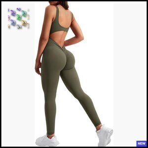 Sleeveless Jumpsuit Sexy Backless Bodycon Romper Tummy Control Workout Wear